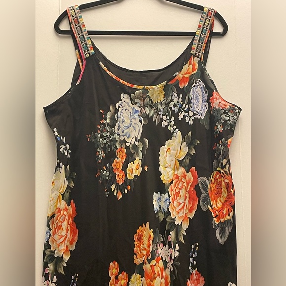 JOHNNY WAS, ELEGANT MIXED FLORAL PRINT, MAXI DRESS BLACK SILK LINING SIZE PXXL - Picture 12 of 16